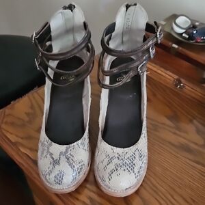 Black and Cream Heels with Crisscross Ankle Straps